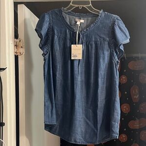 LC Lauren Conrad Blue Ruffle Sleeve Blouse
